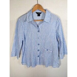 Ali Miles Top Women's PL Blue Striped Button Up Tunic Coastal Nautical Shirt
